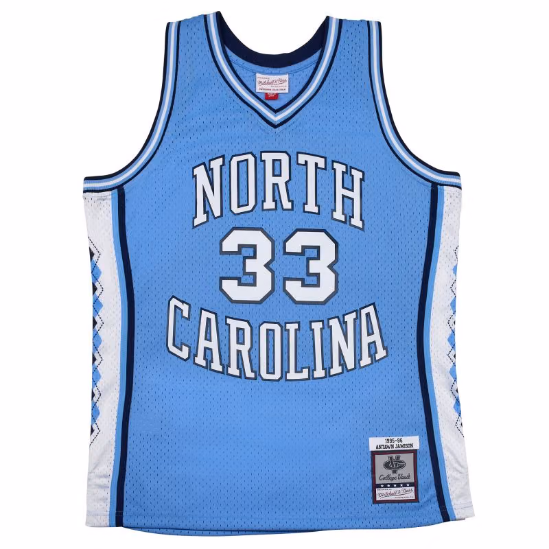 Antawn Jamison #33 North Carolina 1995-96 Mitchell & Ness Swingman NCAA Jersey Blue view 1