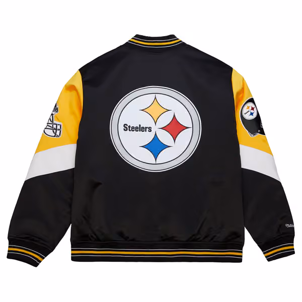 Pittsburgh Steelers Throw it Back Heavyweight Satin NFL Jacket Black view 2