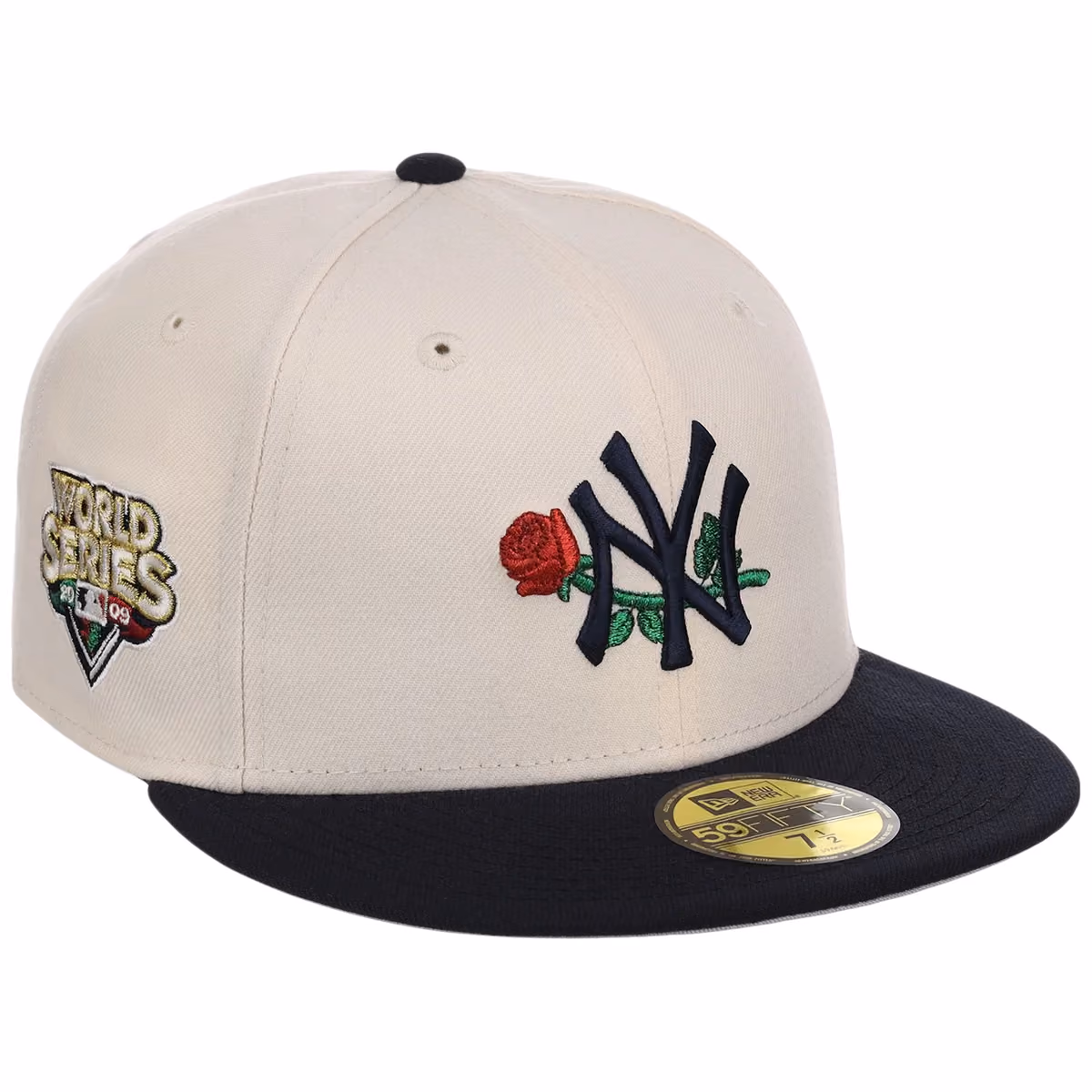 New York Yankees 'Concrete Roses' New Era 59FIFTY (Cream/Navy) front view