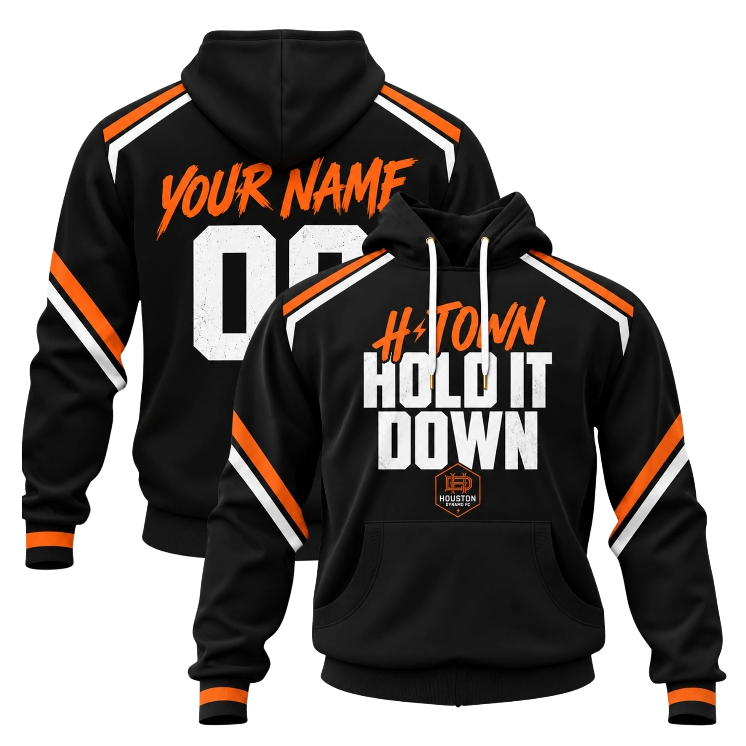 Houston Dynamo Custom Hoodie Bold H Town Black Orange