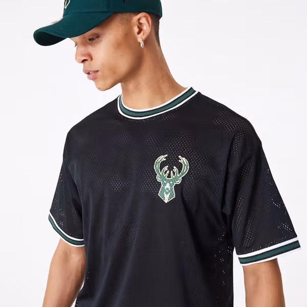 Milwaukee Bucks New Era Oversized NBA Mesh T-Shirt Black view 6