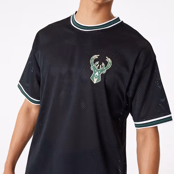 Milwaukee Bucks New Era Oversized NBA Mesh T-Shirt Black view 3