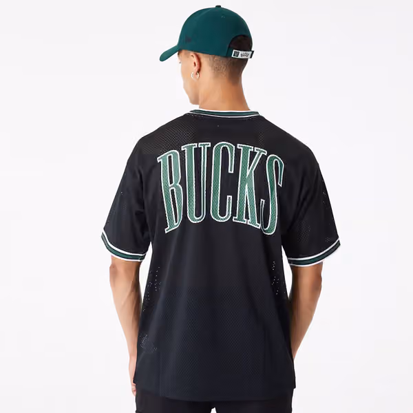 Milwaukee Bucks New Era Oversized NBA Mesh T-Shirt Black view 2