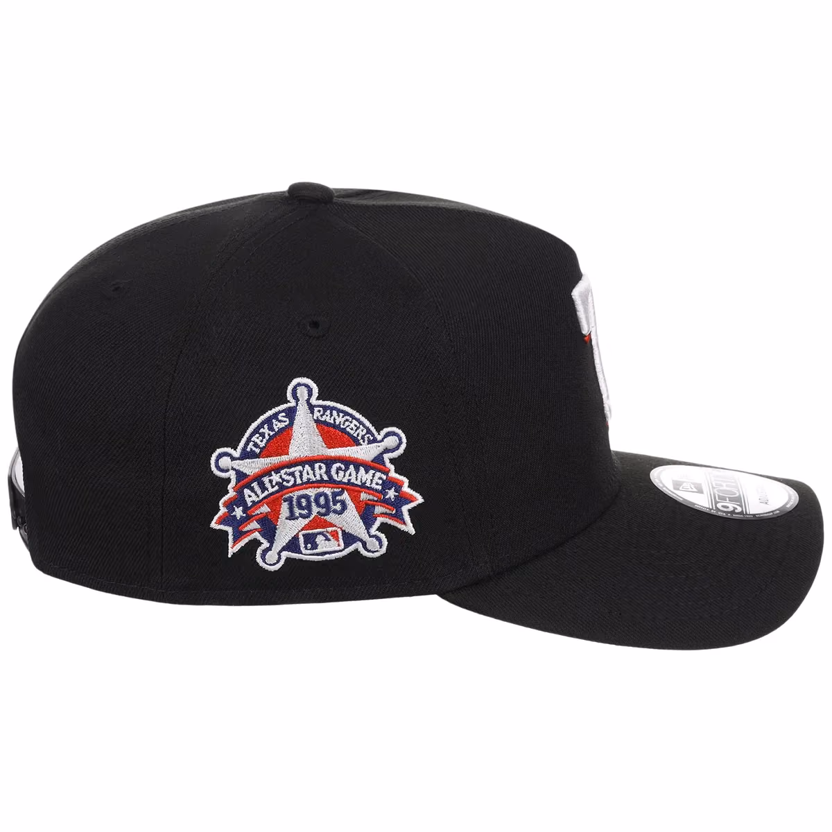 Texas Rangers MLB Black Dome New Era 9FORTY A-Frame detail view