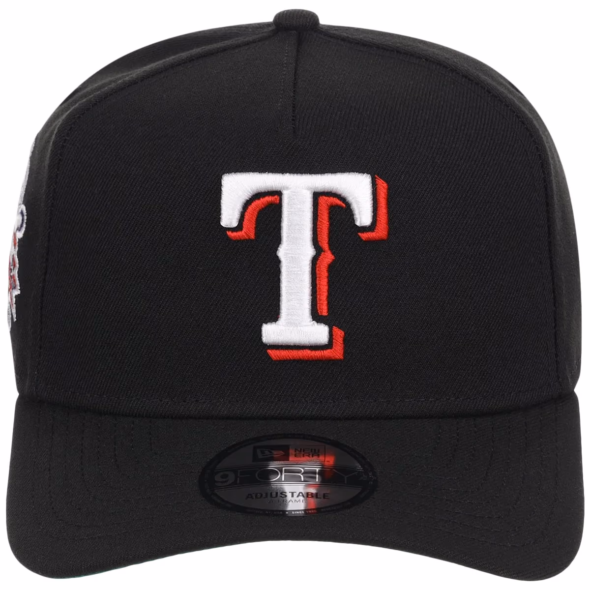 Texas Rangers MLB Black Dome New Era 9FORTY A-Frame detail view
