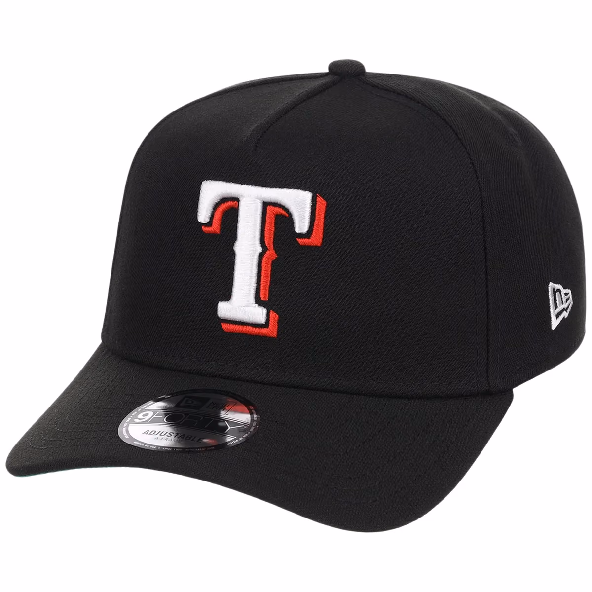 Texas Rangers MLB Black Dome New Era 9FORTY A-Frame detail view