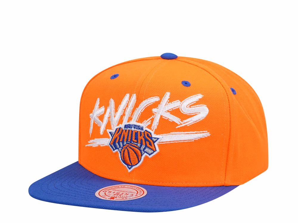 Mitchell & Ness New York Knicks Transcript Orange Two Tone Snapback Hat front