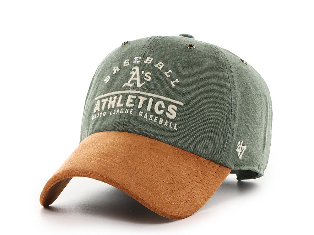 47 Brand Oakland Athletics Suede Visor Olive Clean Up Strapback Hat front