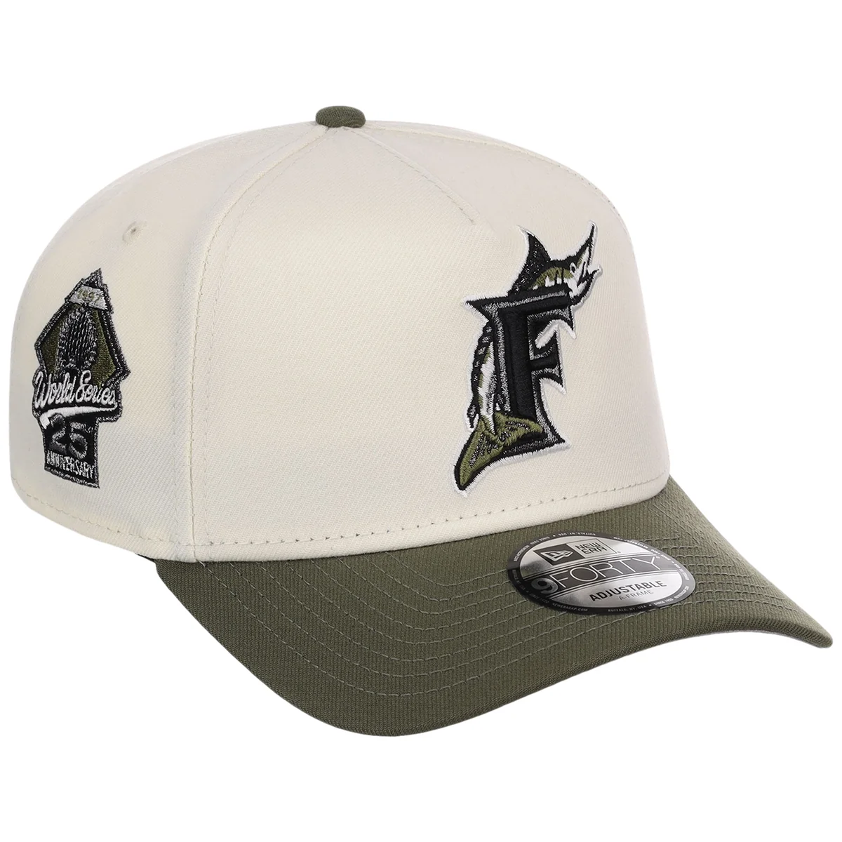 Miami Marlins MLB Chrome Olive New Era 9FORTY front view
