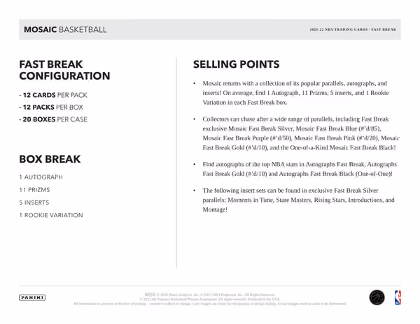 2021/22 Panini Mosaic Basketball NBA Fast Break Box view 5