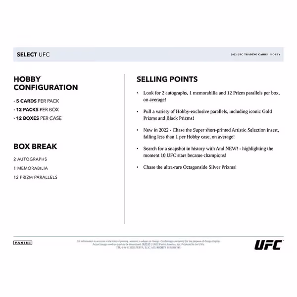 2022 Panini Select UFC Hobby Box view 5