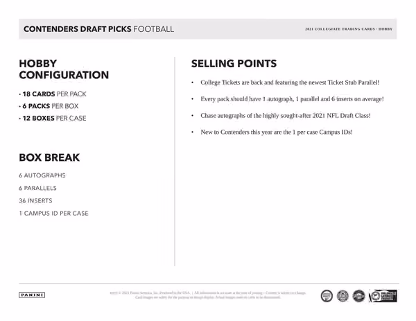 2021 Panini Contenders Draft Picks Football Hobby Box NCAA view 4