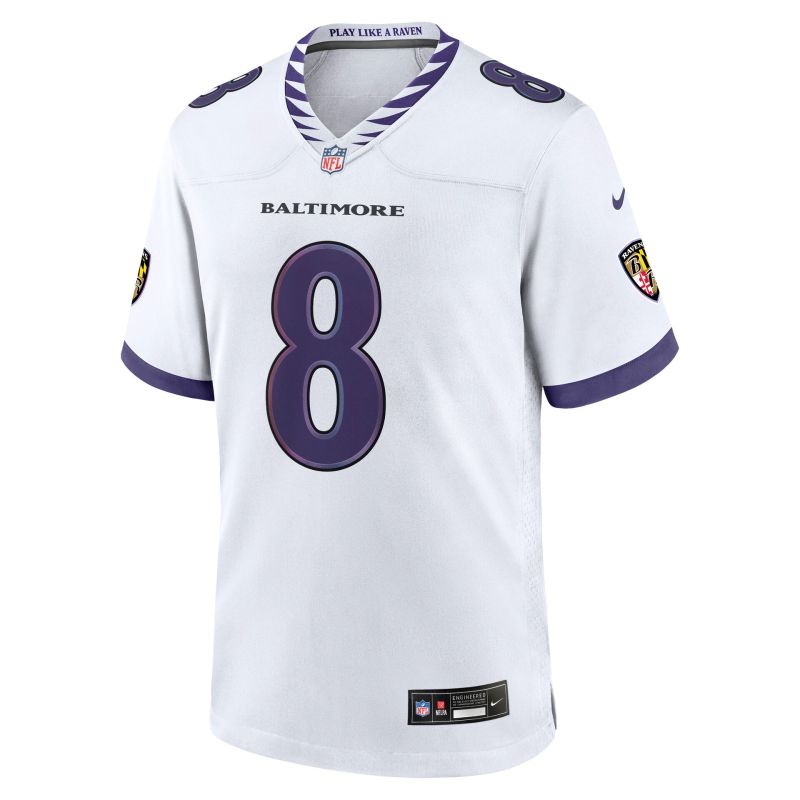 Lamar Jackson #8 Baltimore Ravens 2026 Game NFL Jersey White view 2