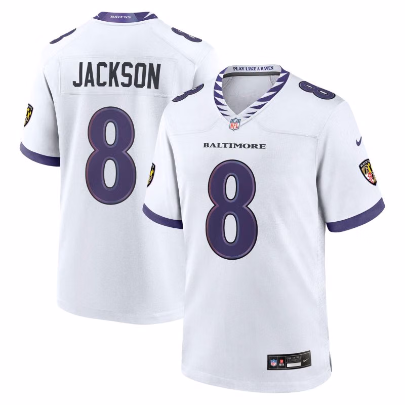 Lamar Jackson #8 Baltimore Ravens 2026 Game NFL Jersey White view 1