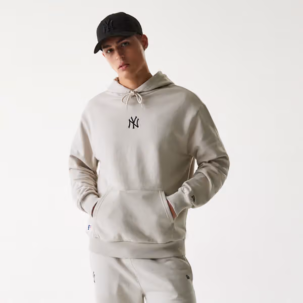 New York Yankees Small Logo MLB Hoodie Stone Gray view 3