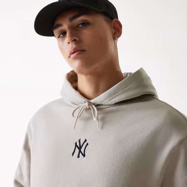 New York Yankees Small Logo MLB Hoodie Stone Gray view 4