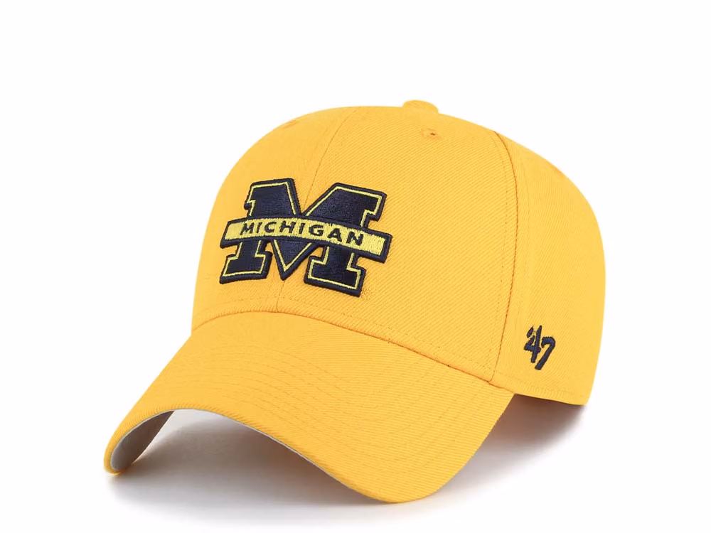 47Brand Michigan Wolverines Gold Wool MVP Strapback Hat front