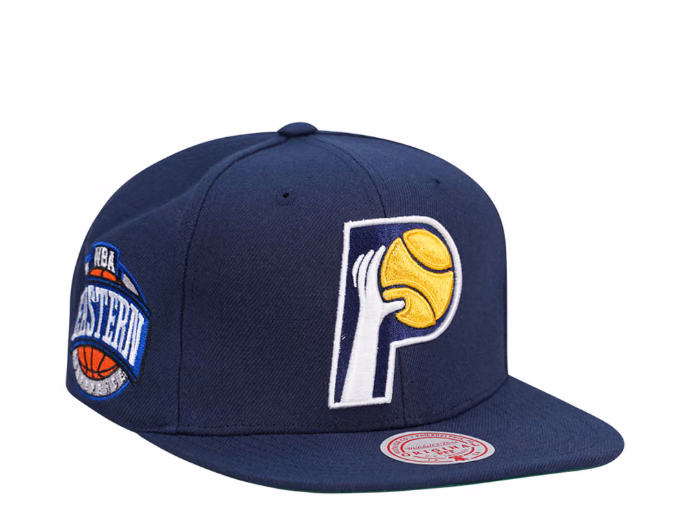 Mitchell & Ness Indiana Pacers Conference Patch Navy Snapback Hat front