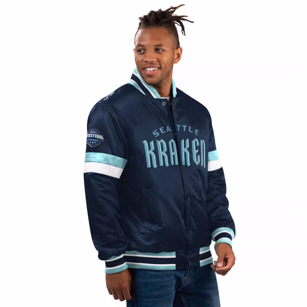 Seattle Kraken Home Game NHL Varsity Satin Jacket view 2