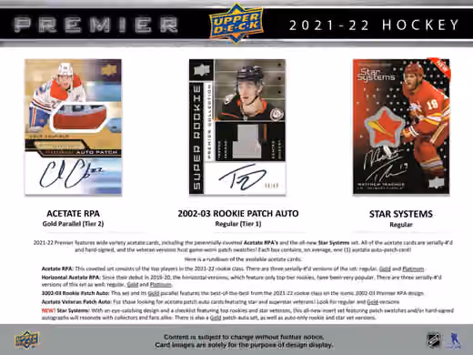 2021/22 Upper Deck Premier Hockey Hobby Box NHL view 3