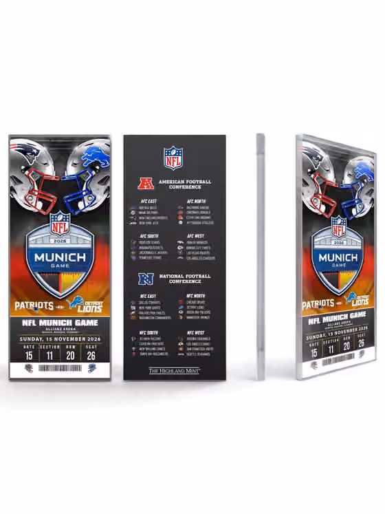 2026 NFL Munich Game Patriots vs Lions Acrylic Ticket view 1