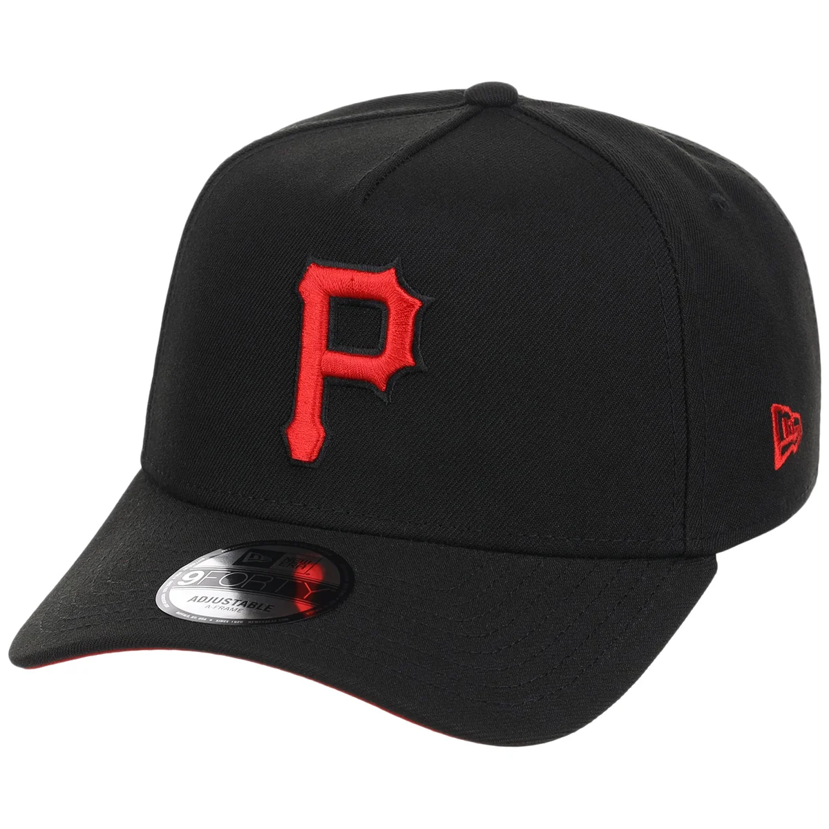 Pittsburgh Pirates MLB Black x Red FASHION CORE New Era 9FORTY A-Frame detail view
