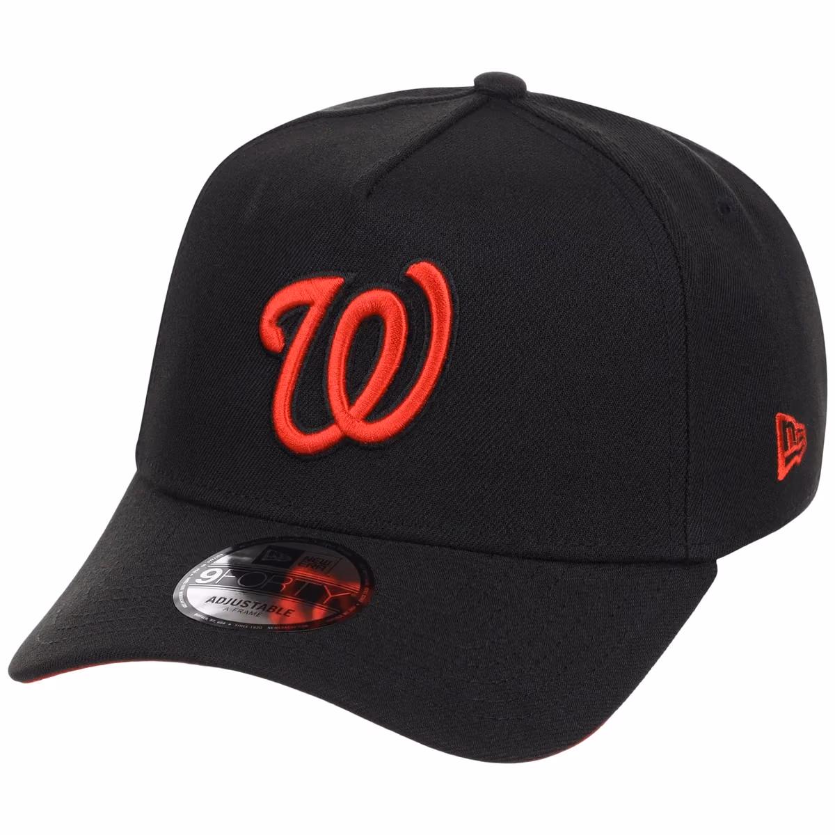 Washington Nationals MLB Black x Red FASHION CORE New Era 9FORTY A-Frame detail view