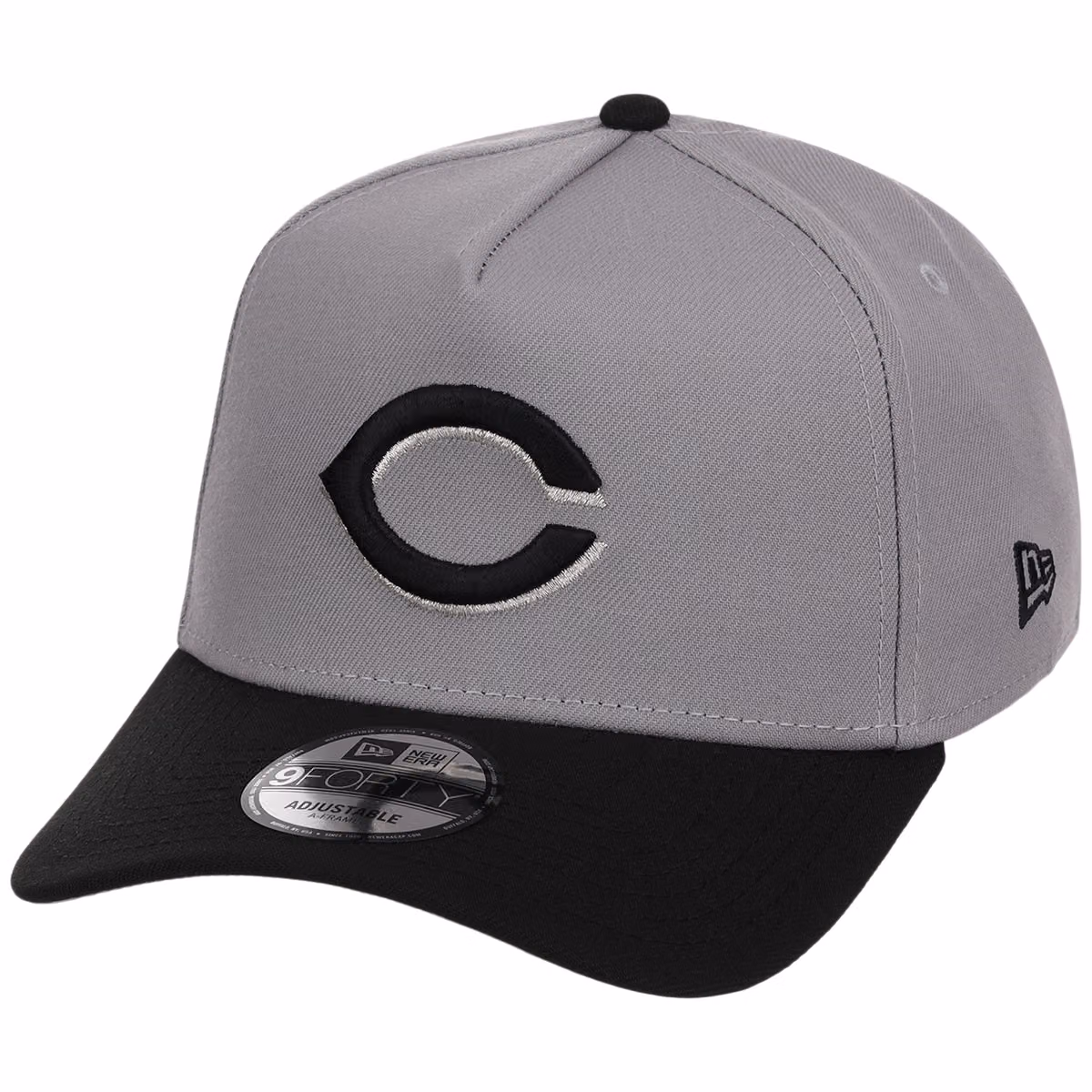Cincinnati Reds MLB Gray x Black FASHION CORE New Era 9FORTY A-Frame detail view