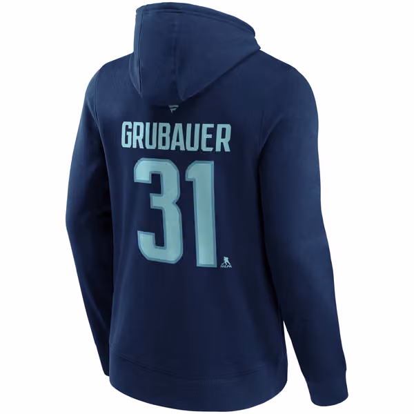 Philipp Grubauer #31 Seattle Kraken Player NHL Hoodie Navy view 3