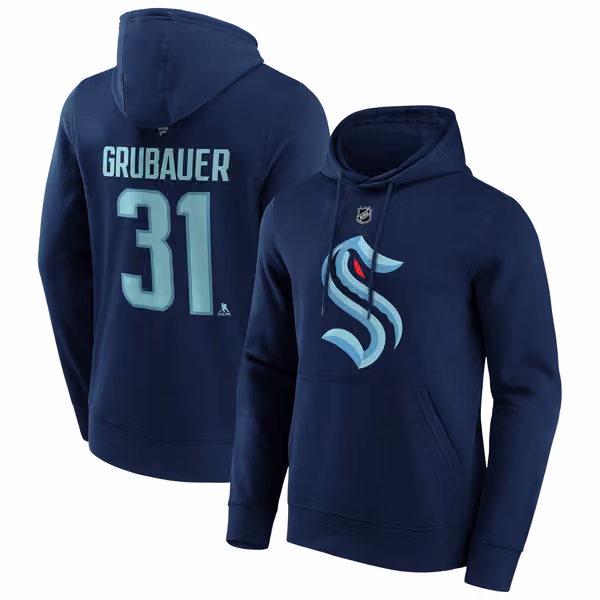 Philipp Grubauer #31 Seattle Kraken Player NHL Hoodie Navy view 1