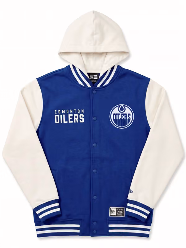 Edmonton Oilers Letterman Hooded NHL Jacket Blue view 1