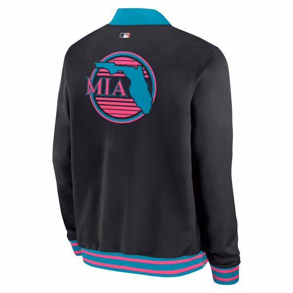 Miami Marlins City Connect 2026 MLB Authentic Dugout Bomber Jacket Black view 3