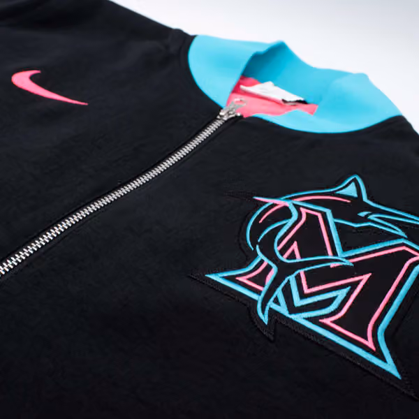 Miami Marlins City Connect 2026 MLB Authentic Dugout Bomber Jacket Black view 4