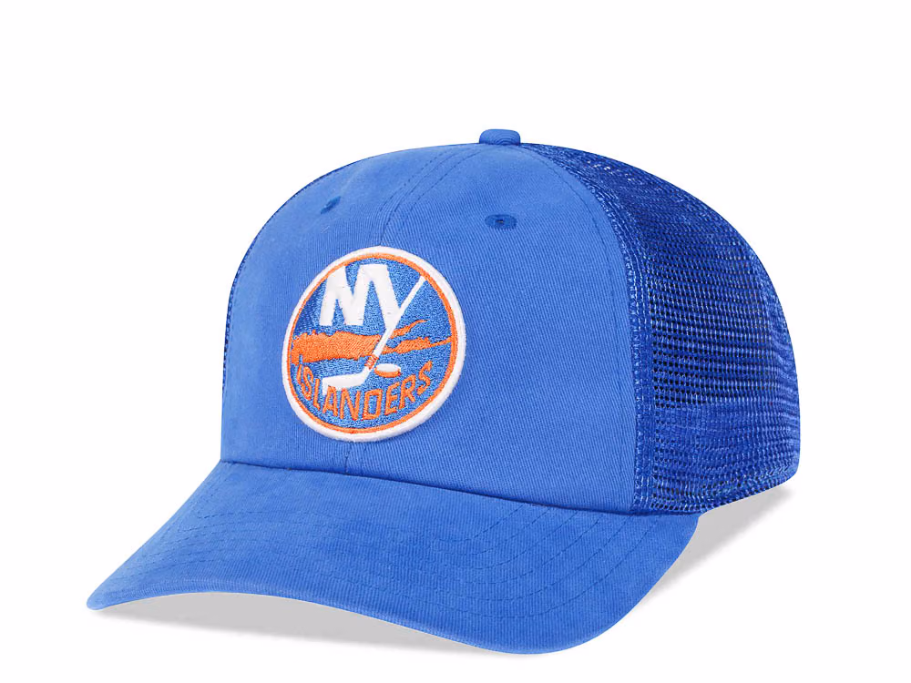 American Needle New York Islanders Blue Trucker Strapback Hat front