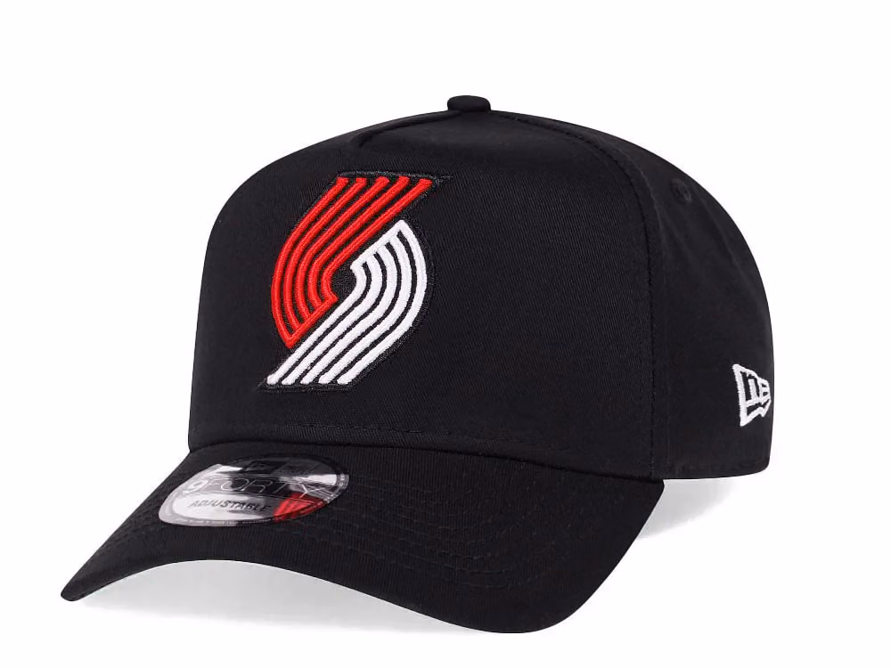 New Era Portland Trail Blazers Black 9Forty A Frame Snapback Hat front