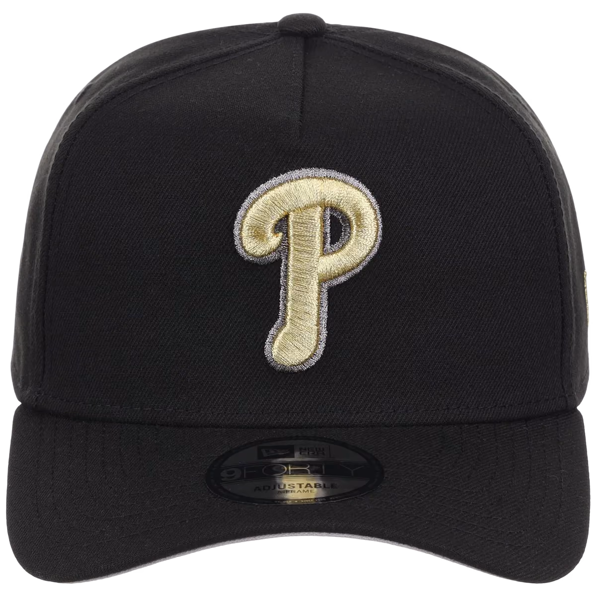 Philadelphia Phillies MLB Black x Gold FASHION CORE New Era 9FORTY A-Frame detail view