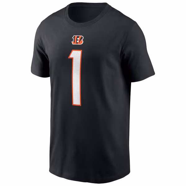 Ja'Marr Chase #1 Cincinnati Bengals Nike Player NFL T-Shirt Black view 2