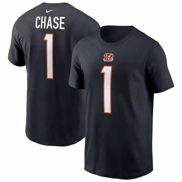 Ja'Marr Chase #1 Cincinnati Bengals Nike Player NFL T-Shirt Black view 1