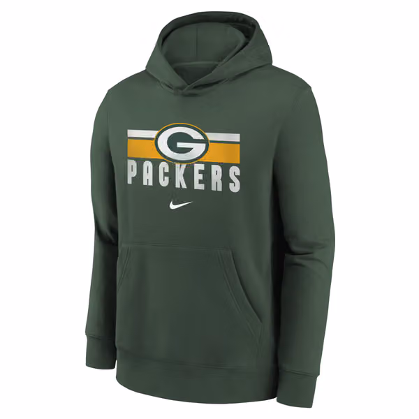 Green Bay Packers NFL Team Stripes Nike Club Hoodie (YOUTH) view 2