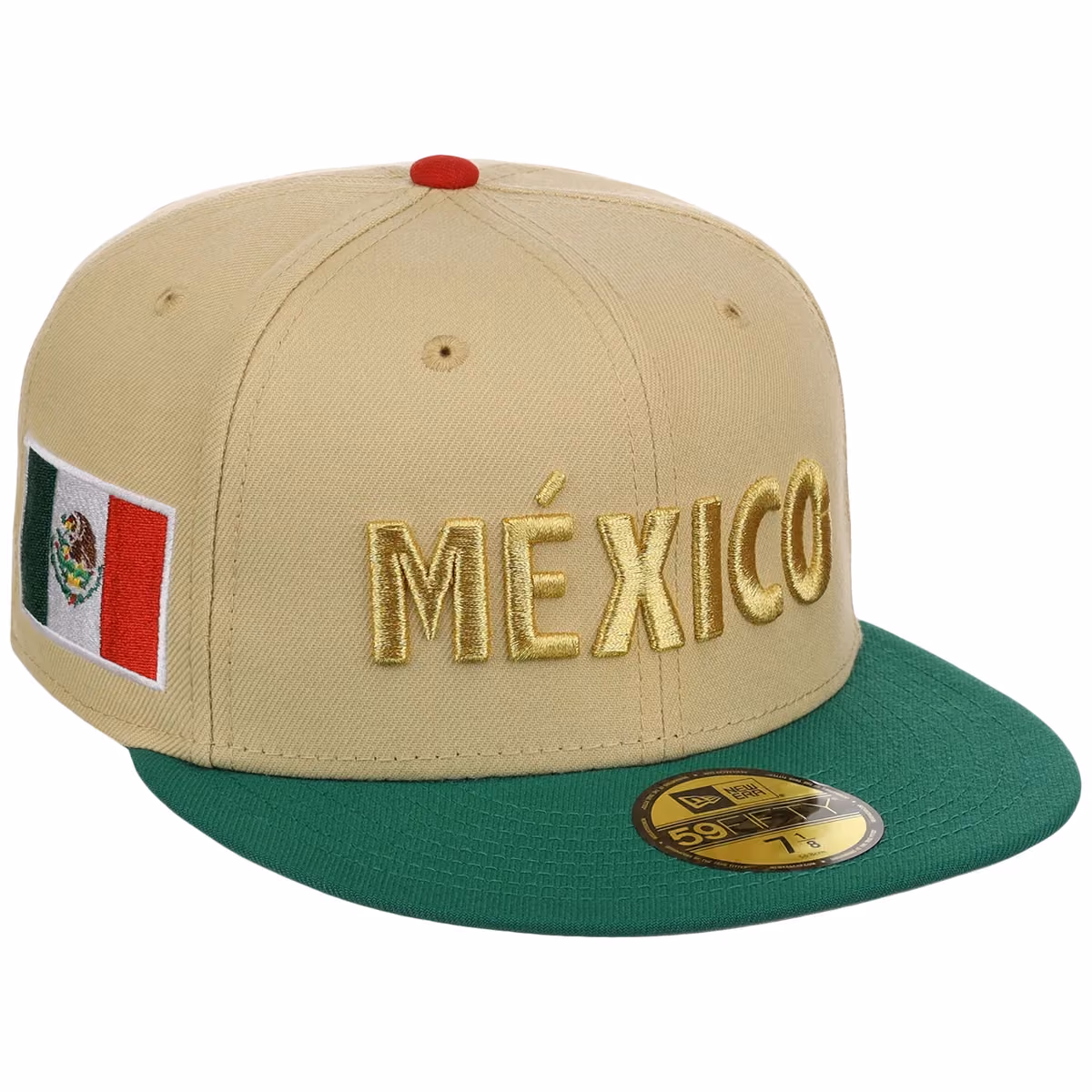 Mexico Independence Day - Crown the Country New Era 59FIFTY (Gold/Kelly Green) front view
