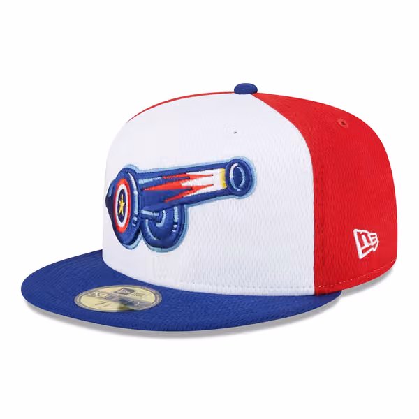 Kannapolis Cannon Ballers MiLB Batting Practice Authentic 59FIFTY Fitted Cap Red/White product photo