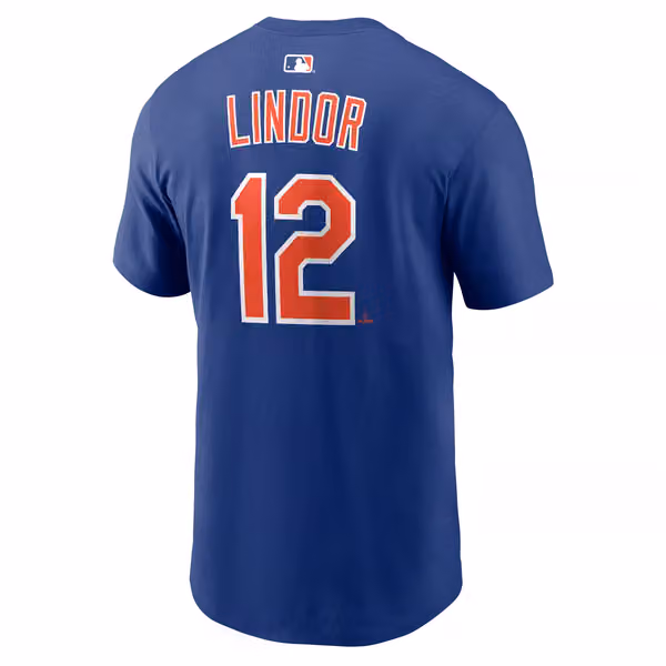 Francisco Lindor #12 New York Mets Player MLB T-Shirt Blue view 3