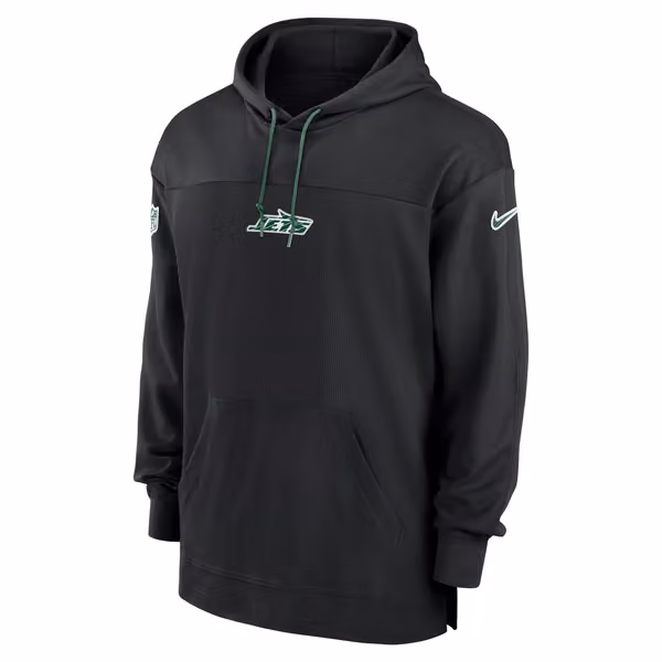 New York Jets 2024 NFL On-Field Sideline Nike Jersey Hoodie Black view 1