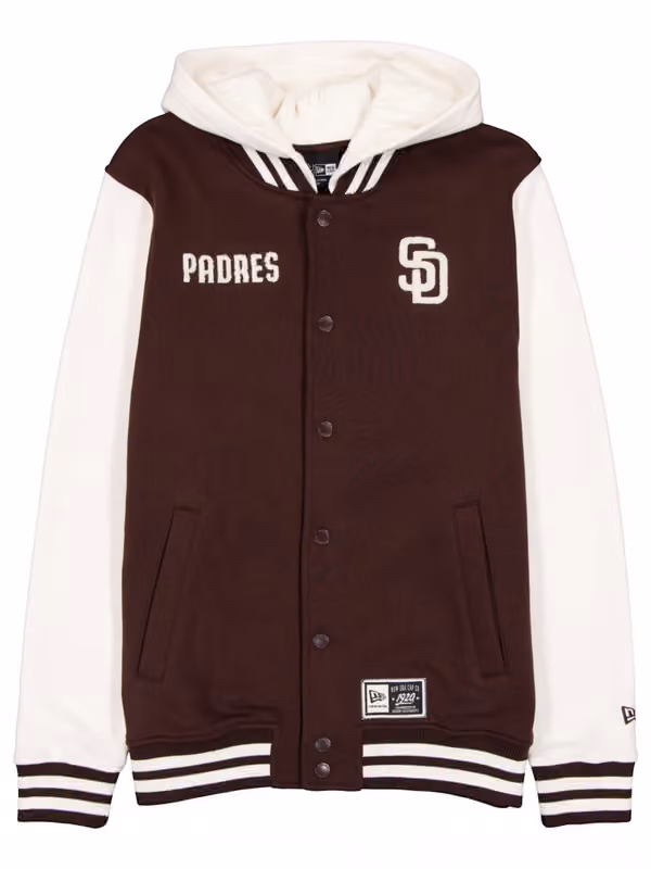 San Diego Padres Letterman Hooded MLB Jacket Brown view 1