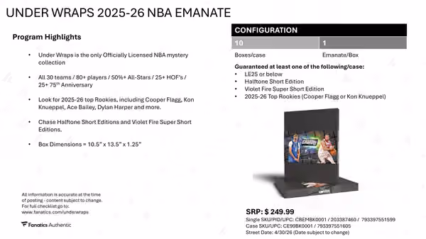 2026 Fanatics Under Wraps NBA Emanate 8x10 Autograph Box view 4