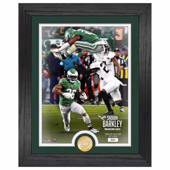 Saquon Barkley Philadelphia Eagles LEAP Bronze Coin Framed NFL Photo view 1