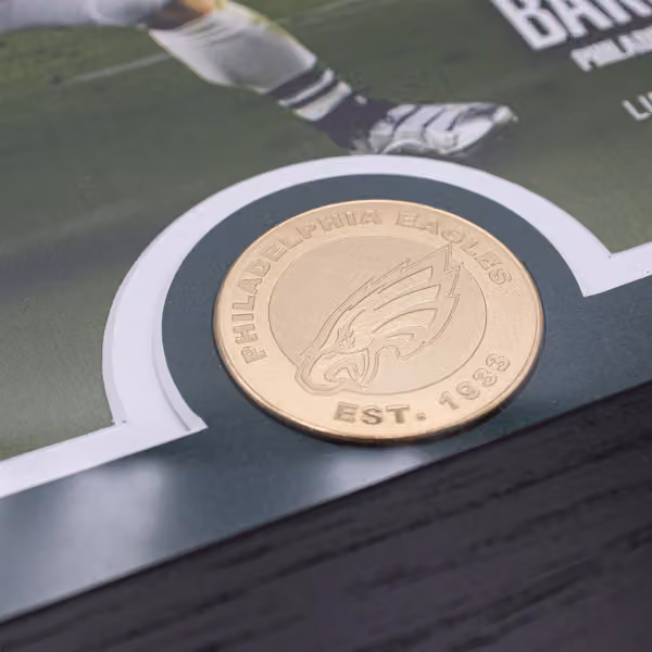 Saquon Barkley Philadelphia Eagles LEAP Bronze Coin Framed NFL Photo view 2