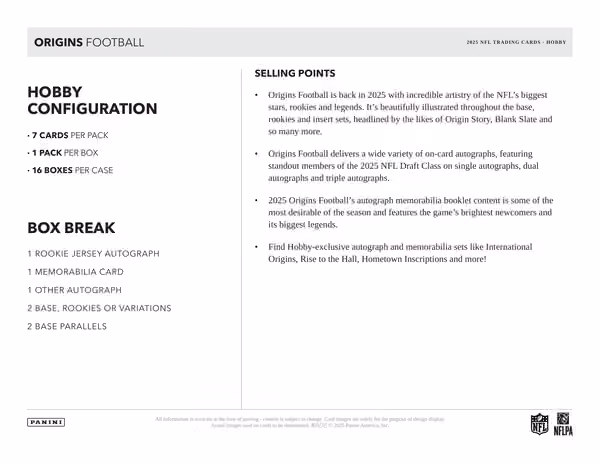2025 Panini Origins Football NFL Hobby Box view 5