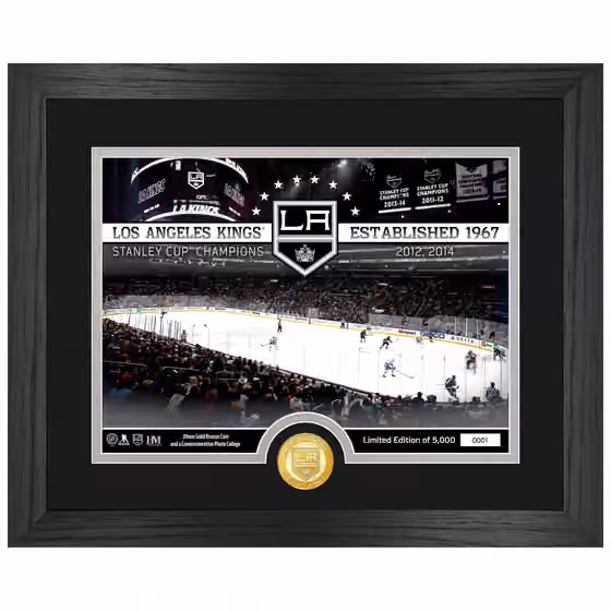 Los Angeles Kings 2-Time Stanley Cup Champions Bronze Coin Framed NHL Photo view 1
