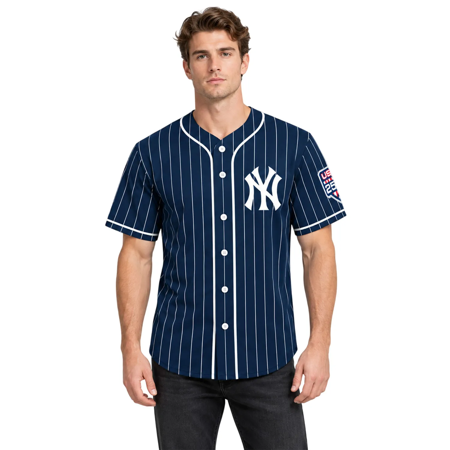 New York Yankees Navy Pinstripe Jersey Dynamic Retro Style